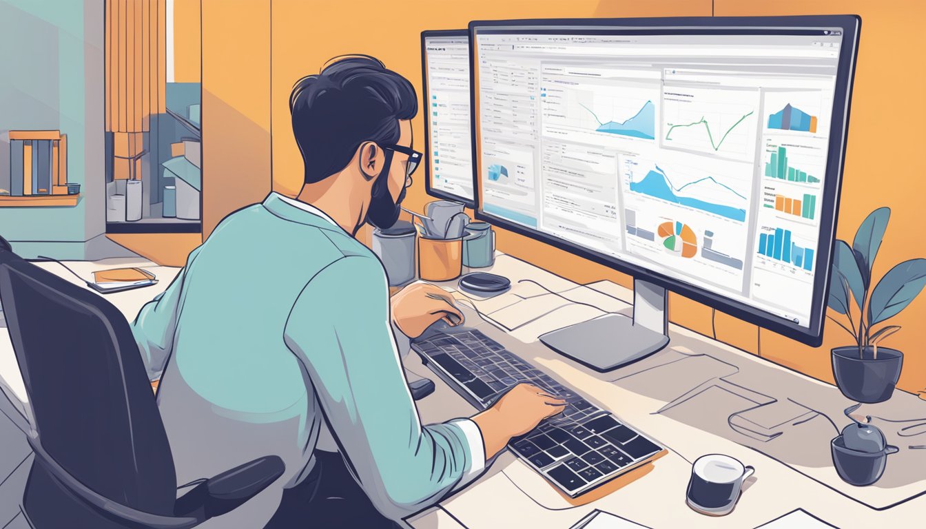 A person using a computer to analyze backlinks and build links using SEMrush