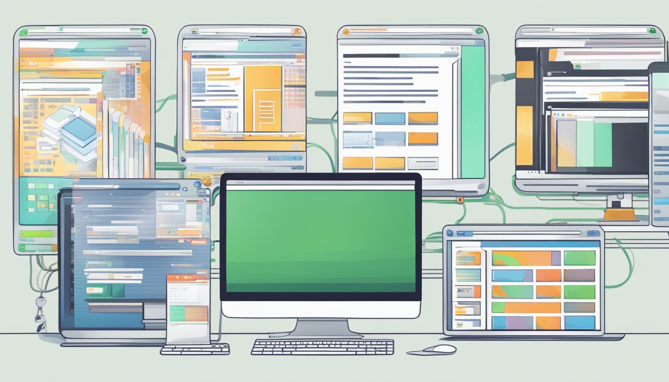 A computer with multiple open tabs, coding software, and a website being built on the screen