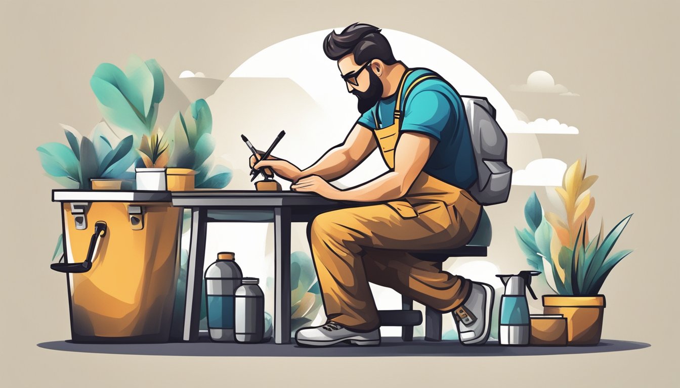 A painter creating and customizing a logo design