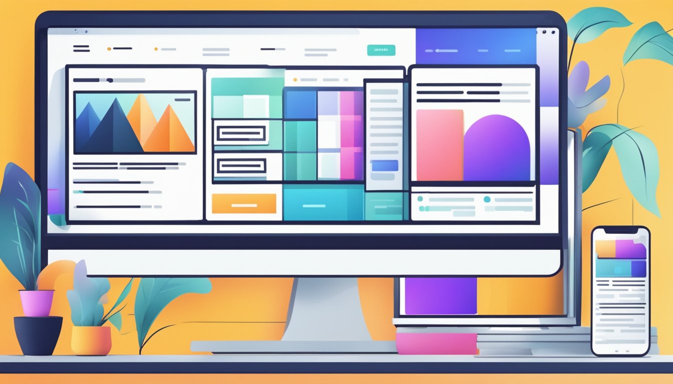 A computer screen displaying a web design homepage with clean layout, modern typography, and vibrant color scheme