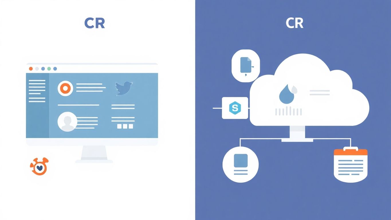 Moderne illustrasjon av CRM-systemer og forskjeller.