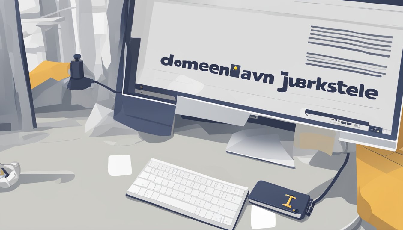 A computer screen displaying the words "Domenenavn og Juridisk Beskyttelse" with a lock icon next to it