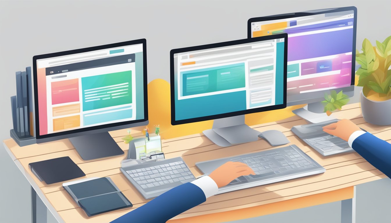 A person selects a website platform on a computer screen hjemmeside