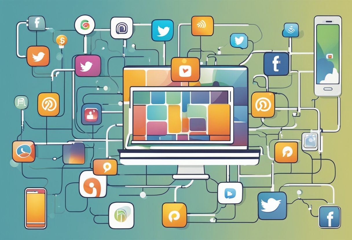 The growth of social media depicted through a network of interconnected devices and icons representing various platforms