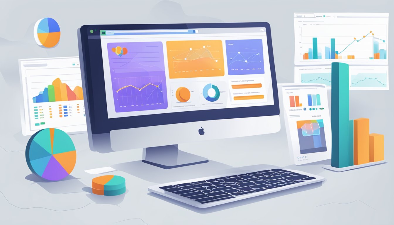 A computer screen displaying SEO analytics for an e-commerce website, with various charts and graphs showing performance metrics