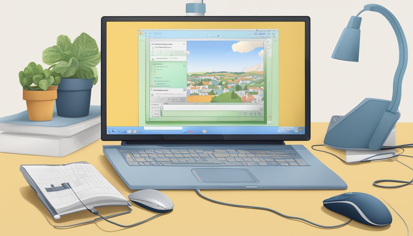 A computer screen displaying "Tekniske Aspekter ved Domenenavn domenenavn" with a keyboard and mouse nearby