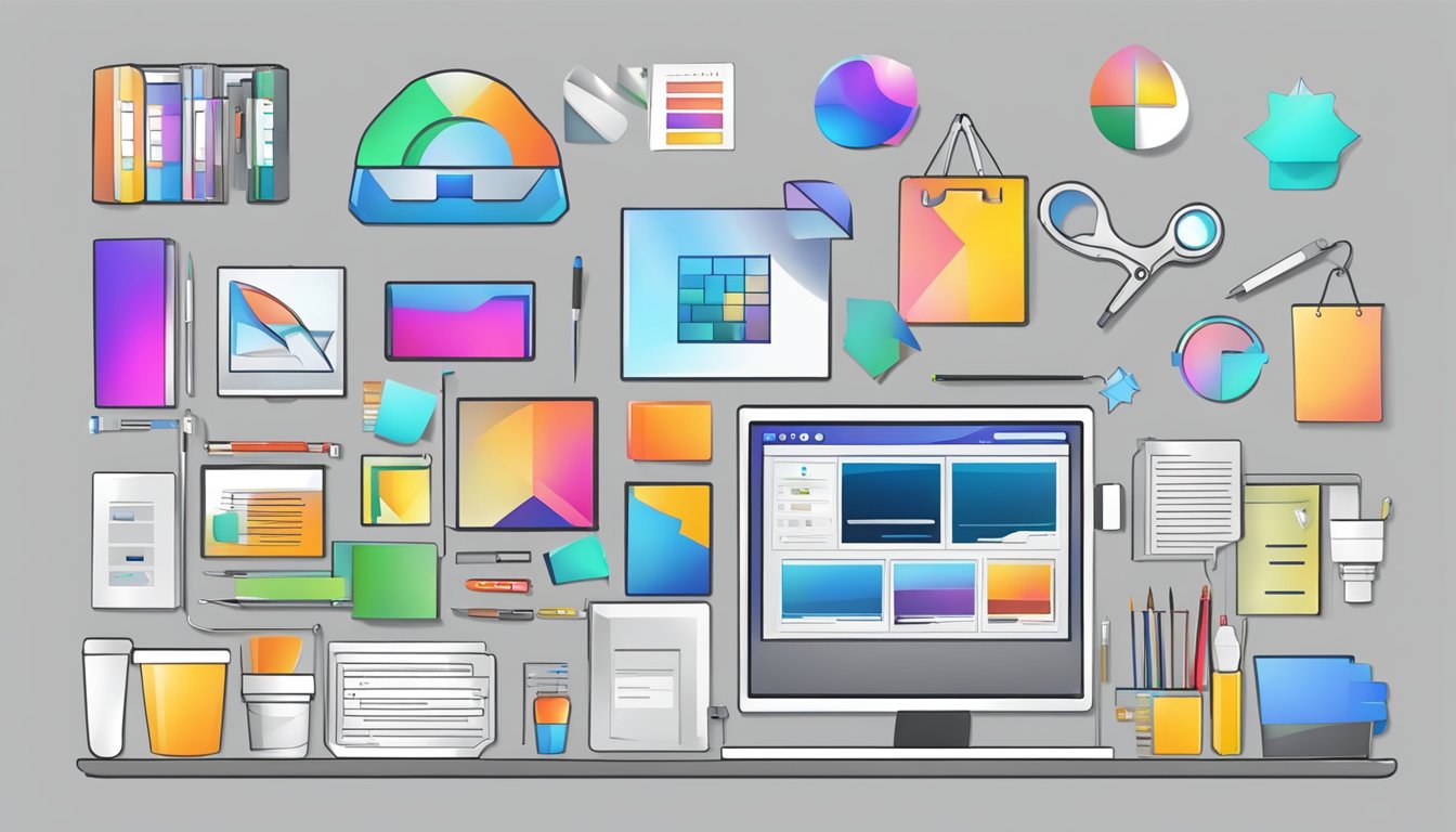 A computer screen displaying various logo templates and a logo maker tool being used to create a logo for an online store