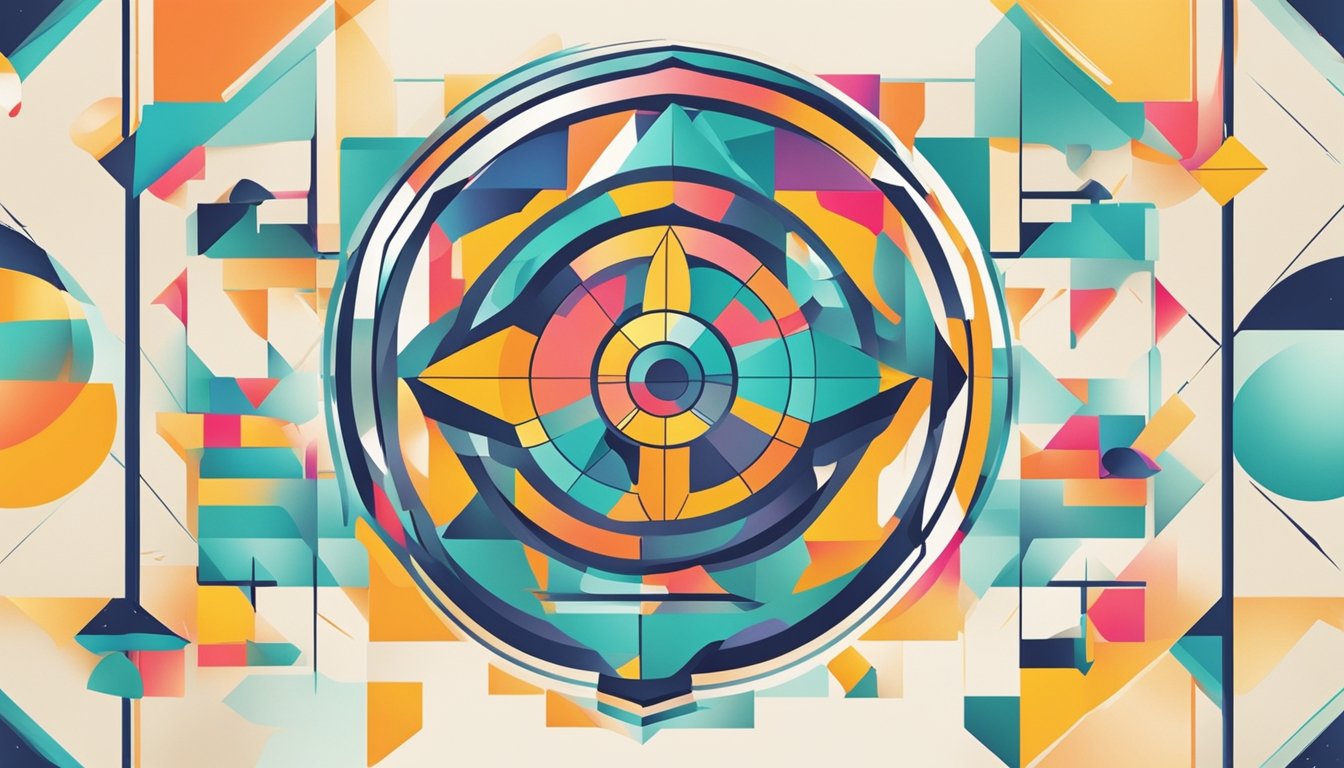 A colorful logo and typography on a clean, modern background with geometric shapes and a cohesive color palette