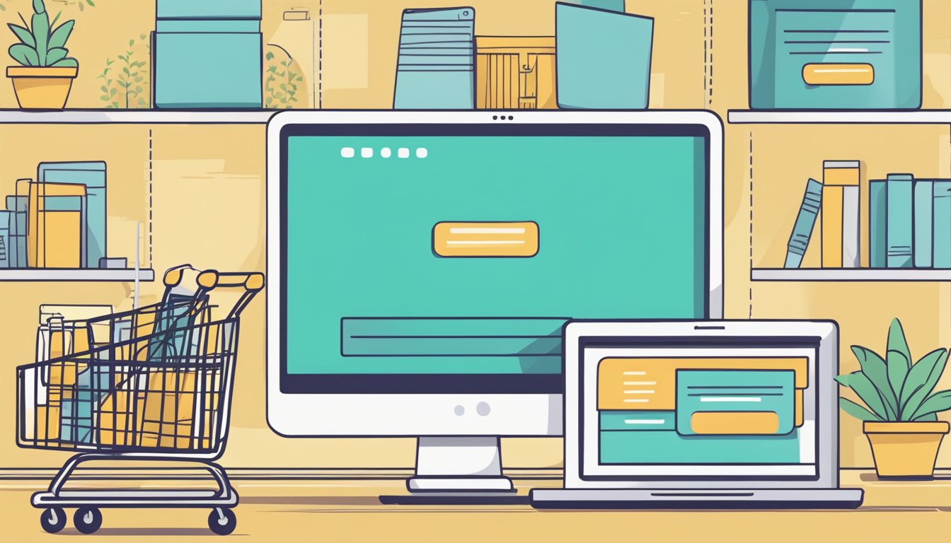 The closing of an online store. Empty shopping cart, closed laptop, and a "closed" sign on the website