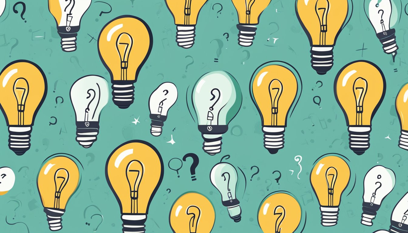 A lightbulb surrounded by question marks, with "Frequently Asked Questions" in bold font, and "logo design for startups" in smaller text below