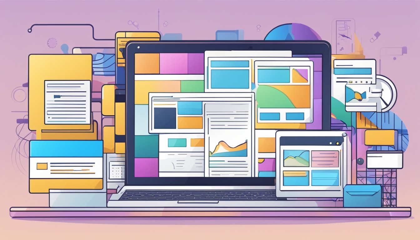 A computer screen displaying a professional website being designed with various tools and elements