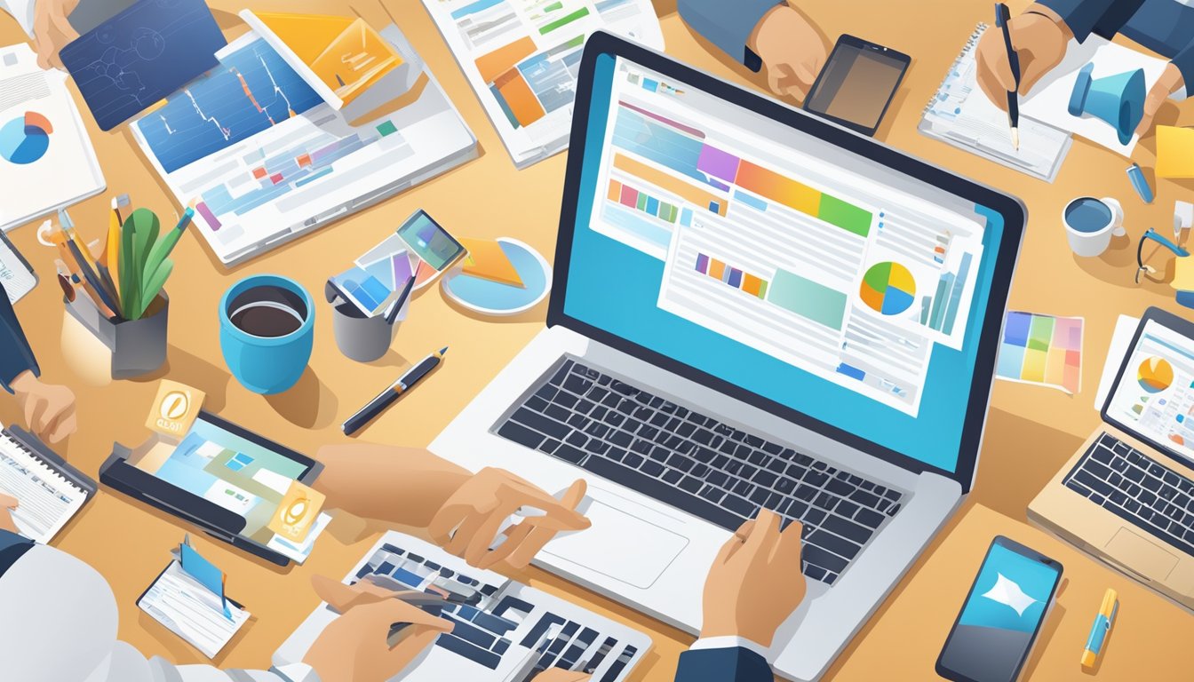 Various marketing channels and activities are depicted in a market plan, such as social media, email, and advertising