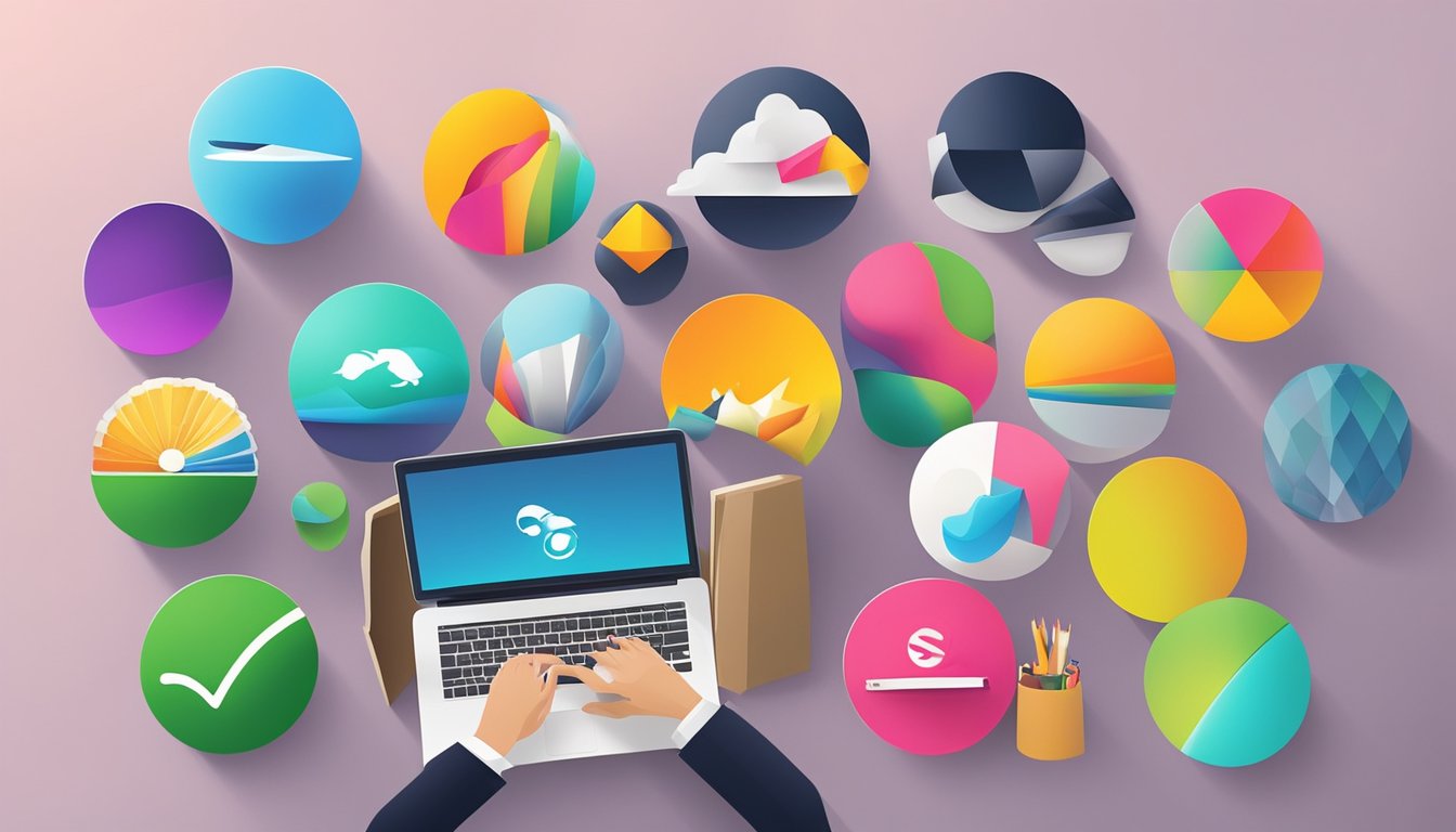 A designer selects logo styles and colors for an online store