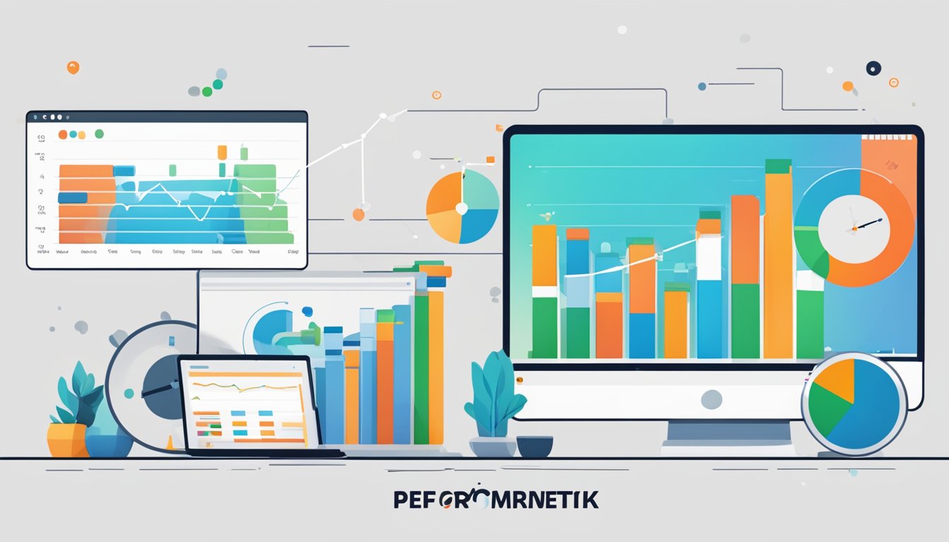 A bar graph showing performance metrics with the SEMrush logo in the background