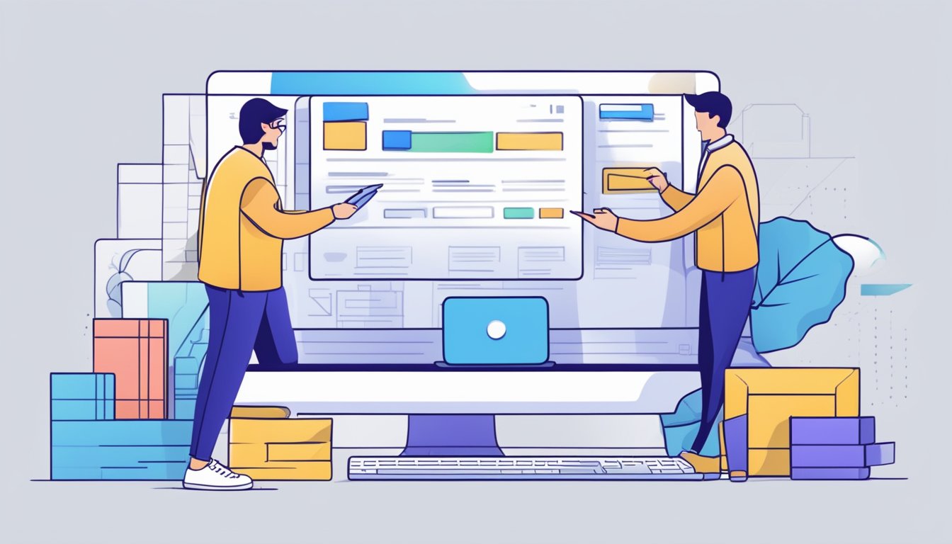 A person designing and building a website, purchasing a domain