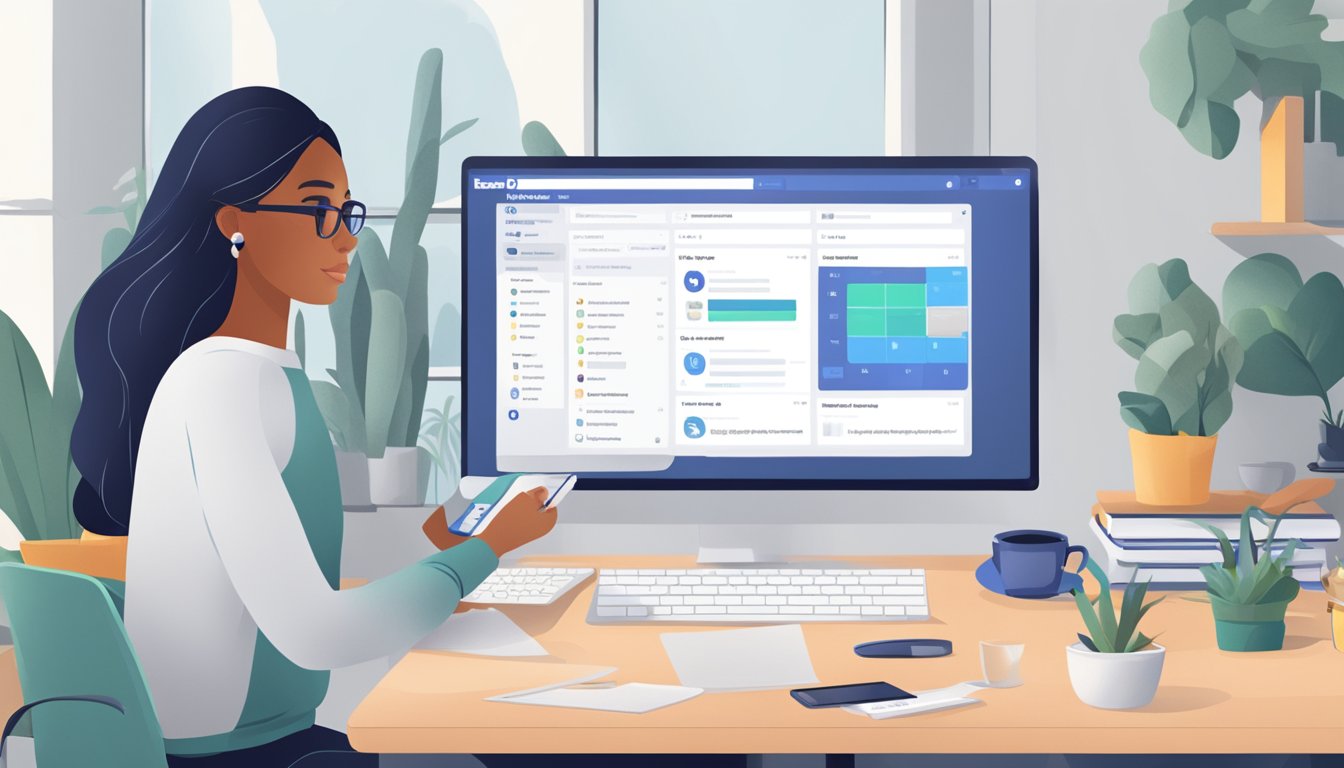En person som bruker en datamaskin til å planlegge og publisere innhold på Facebook Manager