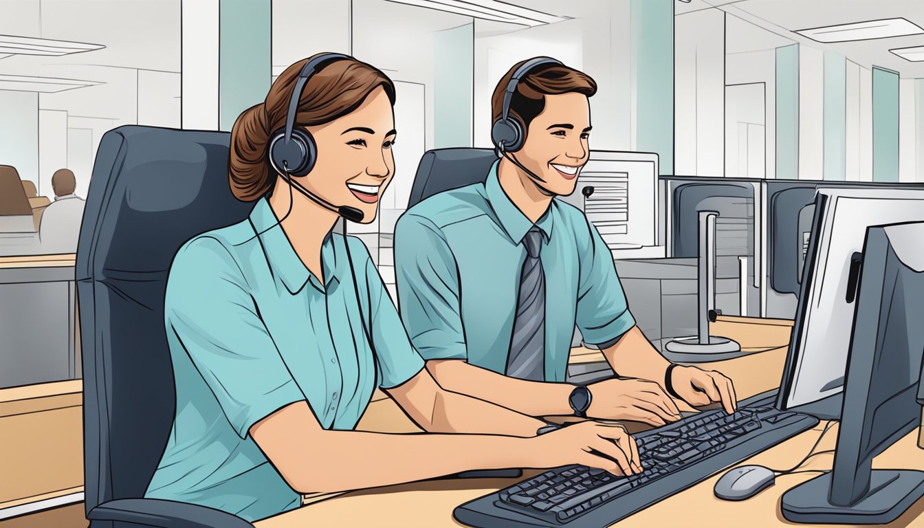 En kundeservicerepresentant som hjelper en kunde med et smil