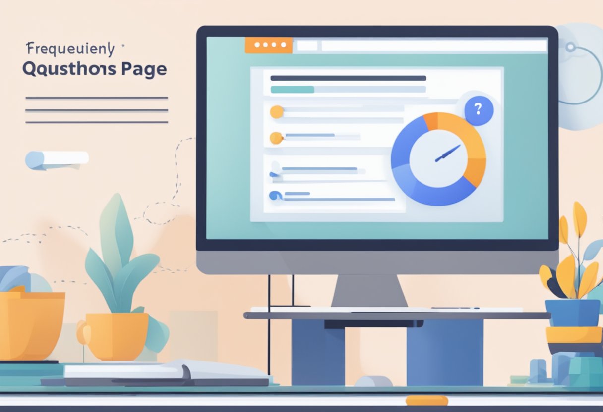A computer screen displays the "Frequently Asked Questions" page on the HubSpot website, with a clean and modern design