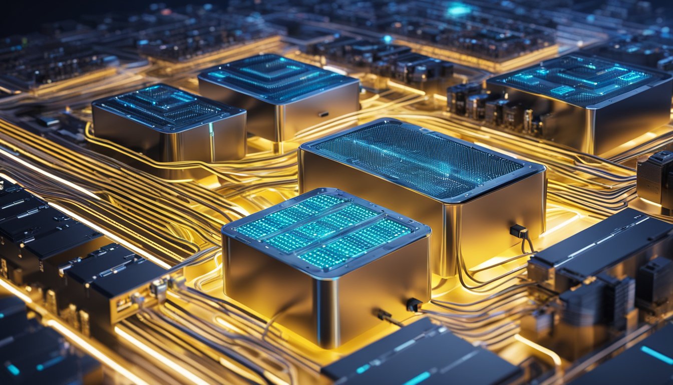En datamaskinserver omringet av digitale datastreams og lysende kretser, som symboliserer webhosting